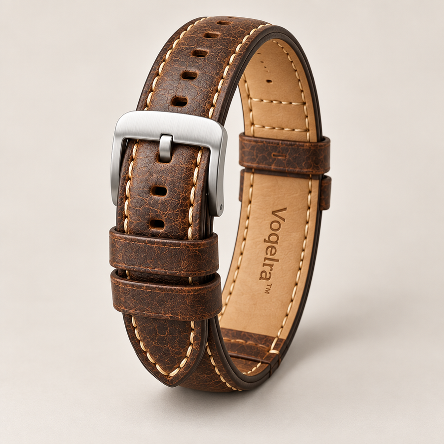 Voqelra™ Full-Grain Leather Vintage Watch Strap image 01